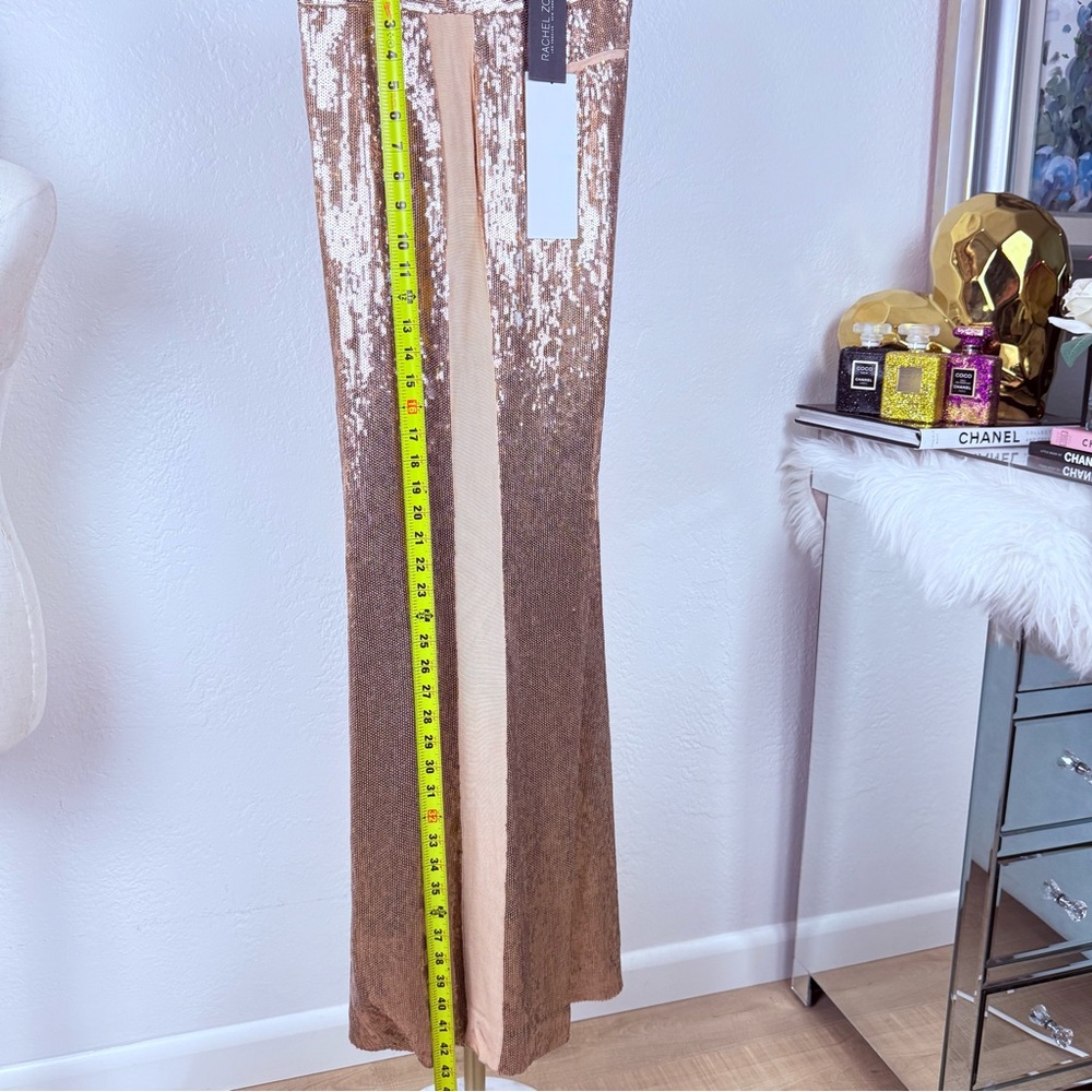 NWT Rachel Zoe Champagne Rose Gold Luxe Glam Sequin Side Stripe Trousers 8 - Picture 6 of 12